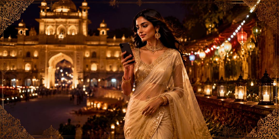 Indian VIP bonus celebratory scene with traditional saree