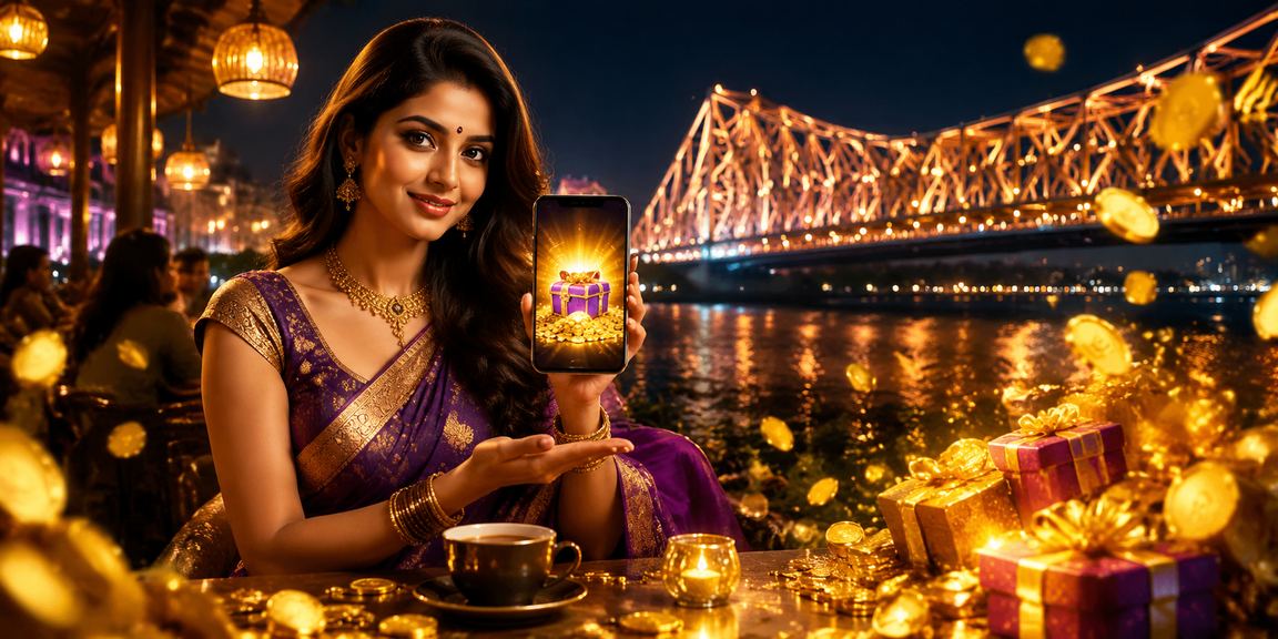 Rummy player enjoying mobile gameplay near Howrah Bridge Kolkata